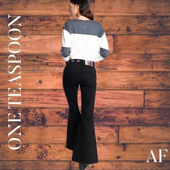 FREE PEOPLE ONE TEASPOON CONCHO MARINES MID RISE EXTREME WIDE BLACK NEW NWT - Picture 9 of 12